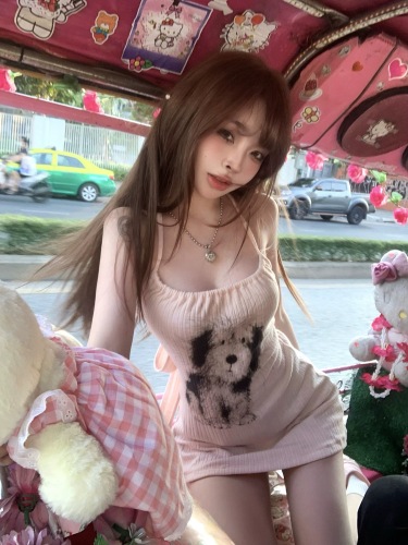 Suuuicee maknae's sweet pet sexy pure lust halter neck halter skirt puppy print strap knitted skirt