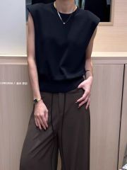 Hepburn Sleeveless Right-Angle Shoulder Top Women's Summer Design Backless Lace-up Shoulder Padded Vest T-shirt