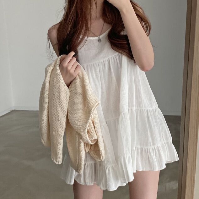 Size update Korean chic summer temperament age-reducing chiffon suspender skirt women's loose age-reducing baby doll skirt
