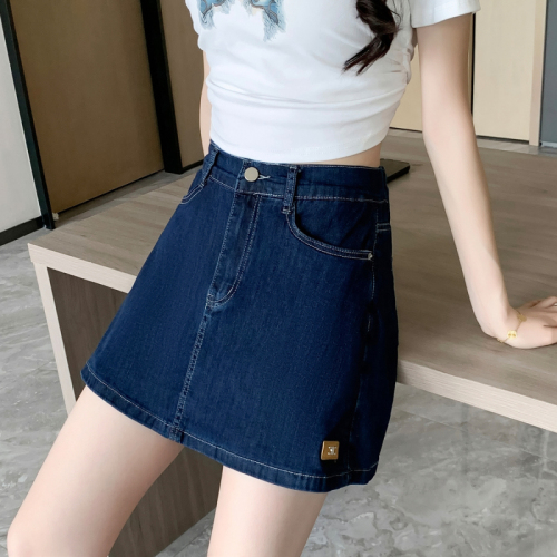 Actual shot of new summer style elastic waist elastic denim skirt pants for fat girls, anti-exposure skirt, fashionable large size shorts