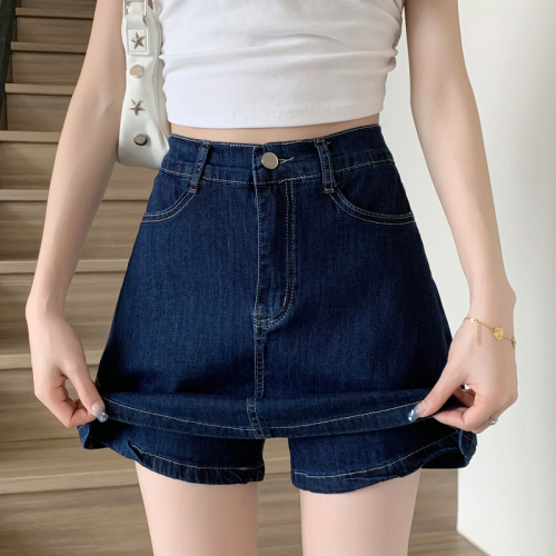 Actual shot of new summer style elastic waist elastic denim skirt pants for fat girls, anti-exposure skirt, fashionable large size shorts