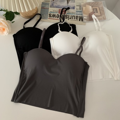 Real shot of summer ice ribbon chest pad solid color camisole women's slim versatile and comfortable underwear