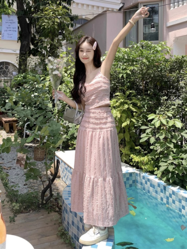 夏季新款两件套气质吊带上衣小个子半身裙小香风夏天套装女装裙子