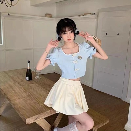 Original method Japanese sweet soft girl cardigan short-sleeved T-shirt women summer 2024 new style