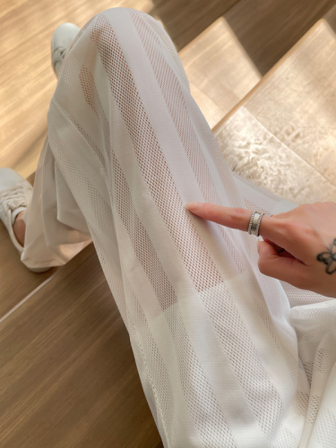 Ice silk wide-leg pants for women summer thin 2024 new loose air-conditioned pants slit casual pants mesh straight pants