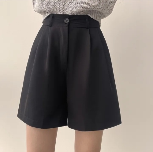 韩国chic夏季西装短裤女时尚气质百搭直筒裤休闲高腰五分裤