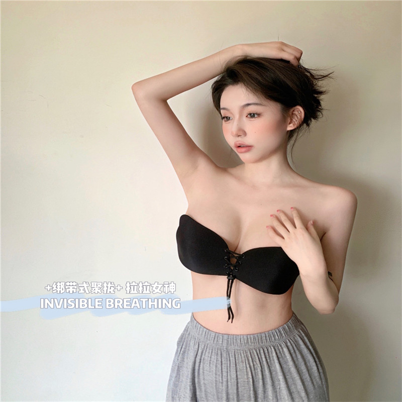 Real shot of butterfly wings silicone breast patch drawstring invisible bra push-up strap breast patch