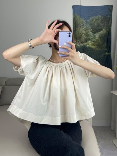 尺寸已更新 chic 韩系夏季新款双面穿皱褶绑带设计感短袖衬衣衬衫