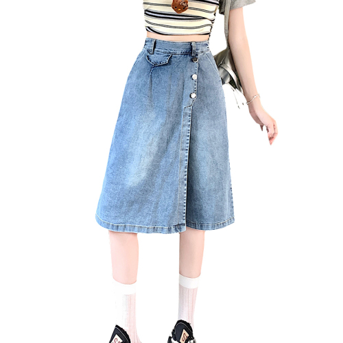 Real shot of three-point jeans summer thin 2024 new culottes fake two-piece large size fat mm slimming pants