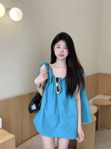 Summer new sweet loose slim design lace-up green tank top women's seaside vacation drawstring shirt