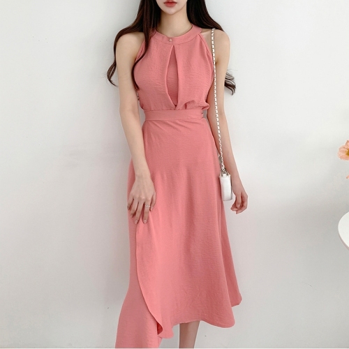 Summer new style sleeveless halterneck vest + wrap-style tie design half-length skirt two-piece set