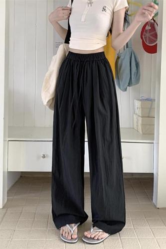 Actual shot ~ Lazy style Yamamoto drawstring casual pants for women, high-waisted, loose, wide-leg, straight-leg walking trousers