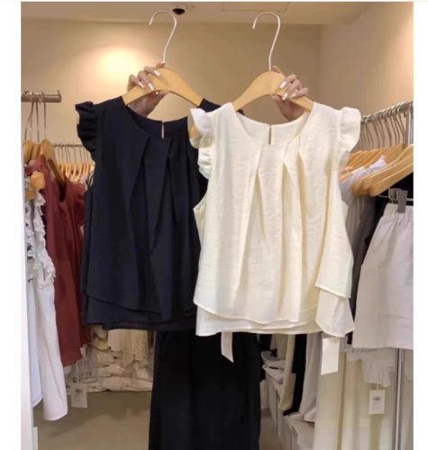 褶皱无袖衬衫女设计感小众韩国东大门2024夏季新款法式独特上衣潮