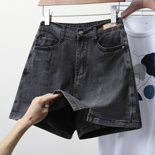 Actual shot of new summer large size high-waisted stretch denim shorts for fat girls, anti-exposure culottes, loose Korean style skirts