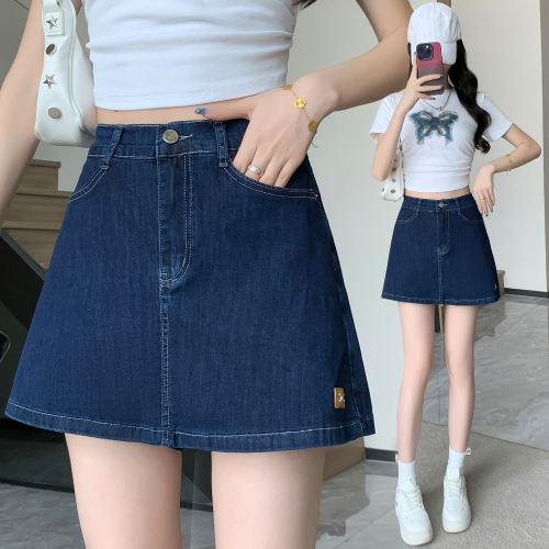 Actual shot of new summer style elastic waist elastic denim skirt pants for fat girls, anti-exposure skirt, fashionable large size shorts