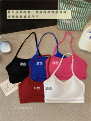 Actual shot~Summer versatile sweet and spicy sexy halterneck top for women with breast pads