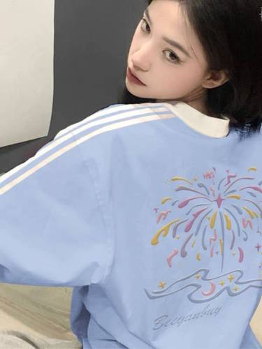 High-quality pure cotton 200g 21s combed precision front and back printed three-bar dropped shoulder short-sleeve t-shirt for women