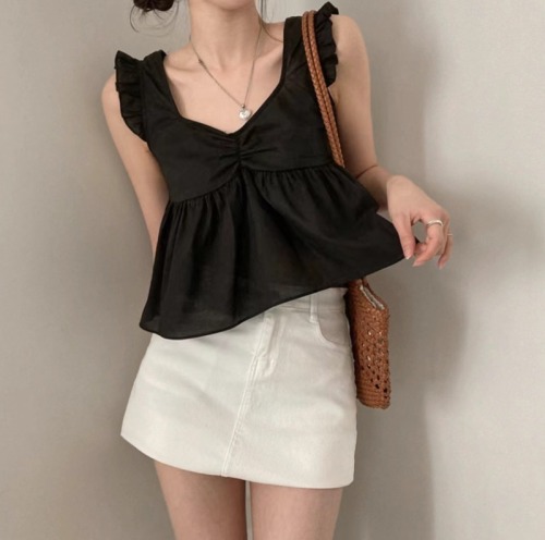 Korean chic summer new retro back strap sleeveless vest women's slim square neck top