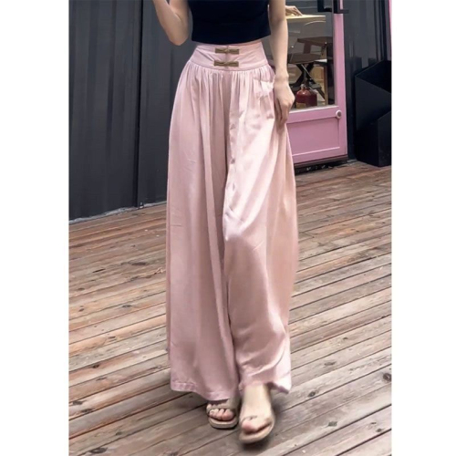 Drape wide-leg pants 2024 spring culottes summer thin new Chinese style plate buckle national style design loose casual pants trend