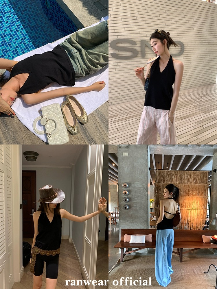 Ranwear can be salty or sweet. The same style as Kendou, painless and beautiful back. Knitted halter neck and backless suspender for women's summer.