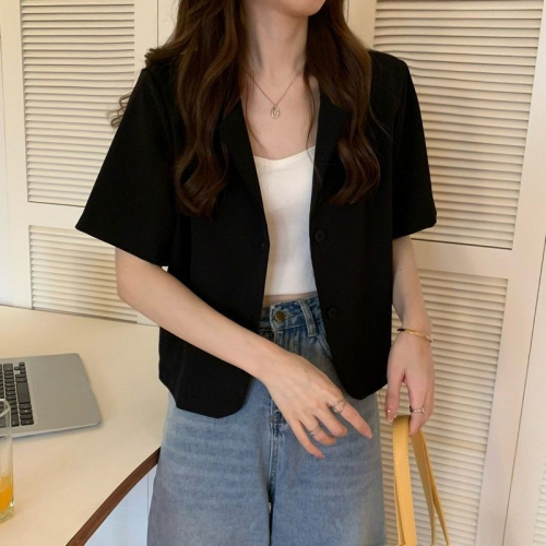 Summer suit jacket for women 2024 new style small loose casual street short-sleeved suit top