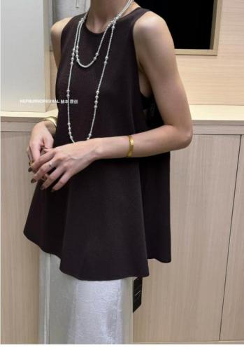 High-end design ice silk vest top, feminine slimming loose sleeveless top for women