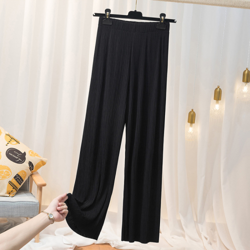 Plus size women's ice silk wide leg pants women's summer thin cool pants drapey straight leg mopping pants