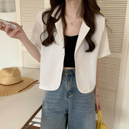 Summer suit jacket for women 2024 new style small loose casual street short-sleeved suit top