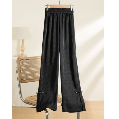 Jacquard high waist loose drape pants Chinese style national style satin casual wide leg pants for women 2024 summer new straight pants