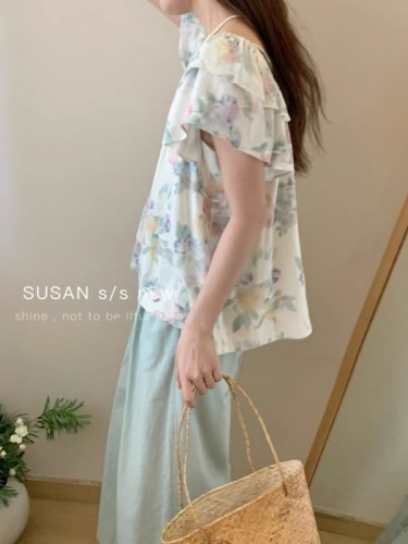 SUSAN 2024夏韩系ins温柔风甜美印花碎花宽松设计感小衫上衣2353