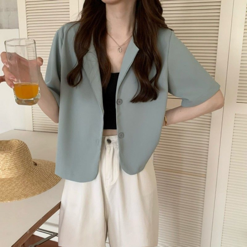 Summer suit jacket for women 2024 new style small loose casual street short-sleeved suit top