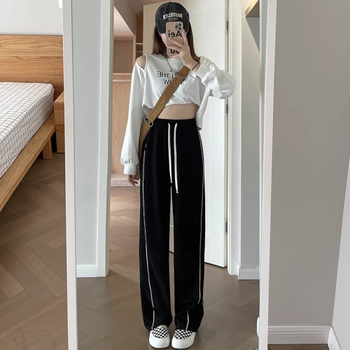 Original workmanship straight-leg sweatpants women's summer 2024 loose slimming casual sweatpants high-waisted drawstring wide-leg pants