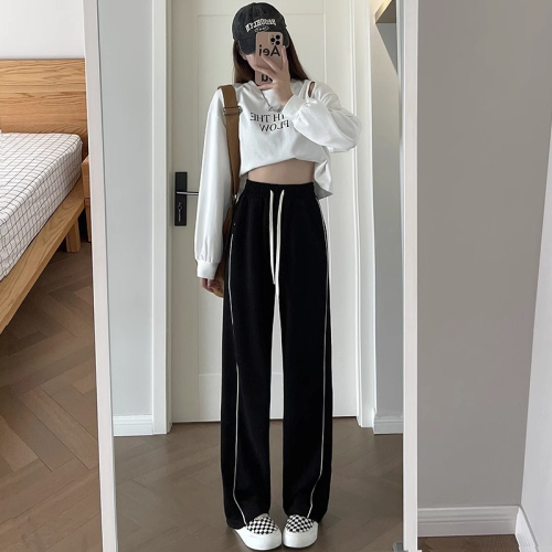 Original workmanship straight-leg sweatpants women's summer 2024 loose slimming casual sweatpants high-waisted drawstring wide-leg pants