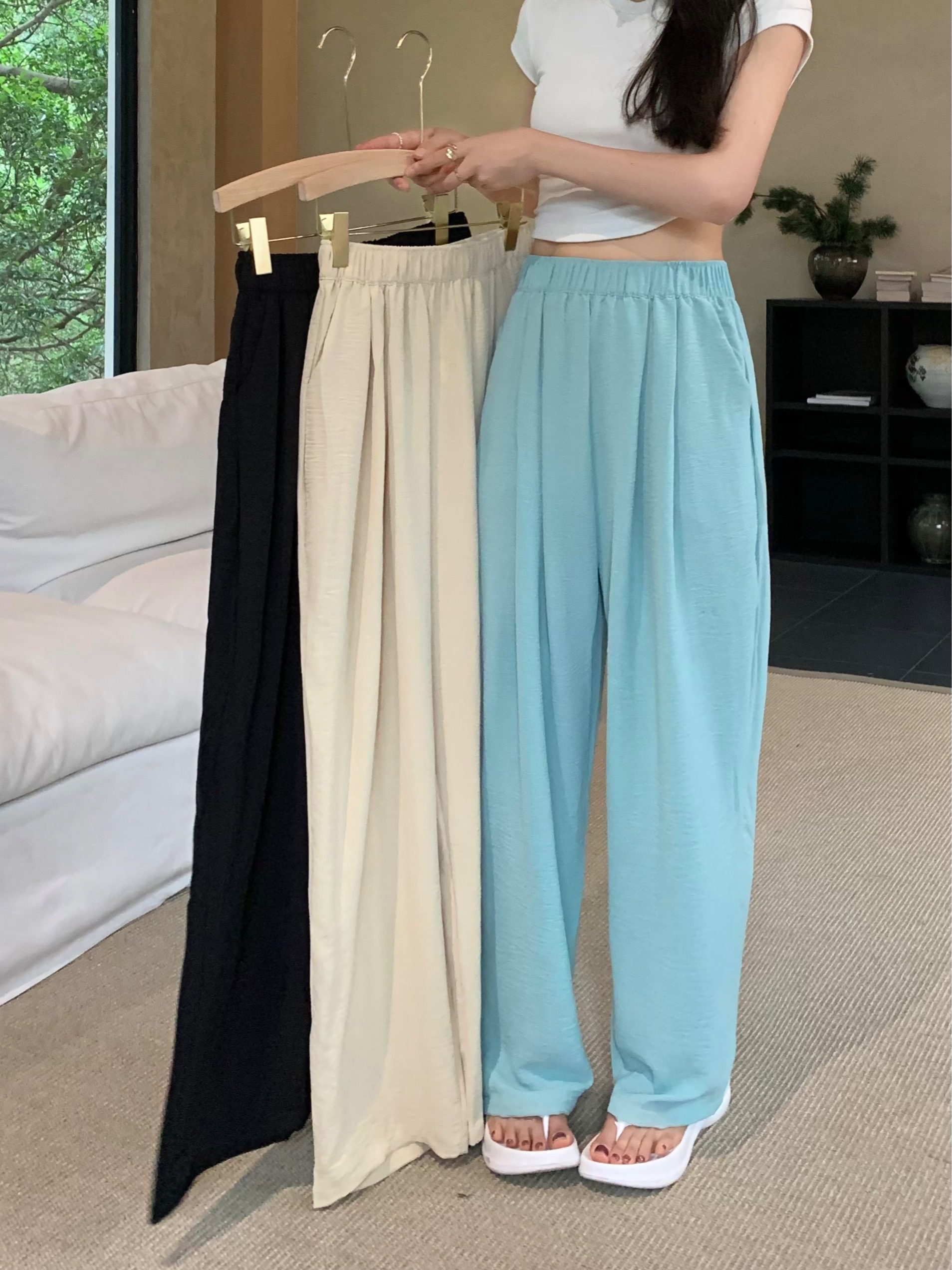 Real shot ~ Ice silk wrinkled breathable thin Yamamoto pants walking pants