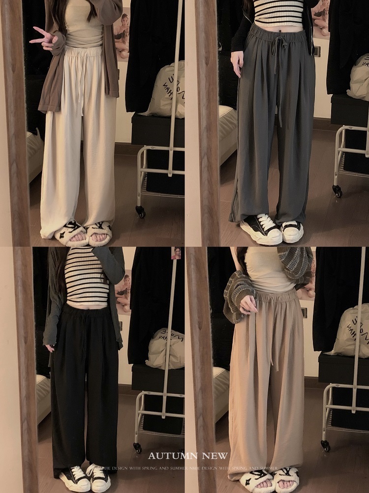 Actual shot of new spring drawstring Yamamoto pants Korean style loose and drapey textured slim casual wide leg pants