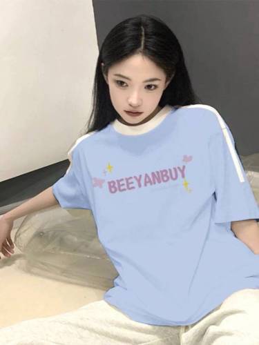 High-quality pure cotton 200g 21s combed precision front and back printed three-bar dropped shoulder short-sleeve t-shirt for women