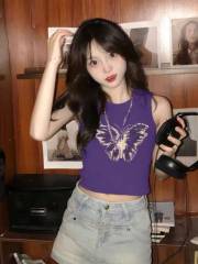 Pure cotton 210g 40 count Odell with stretch 92 cotton 8 spandex front printed short vest top for women