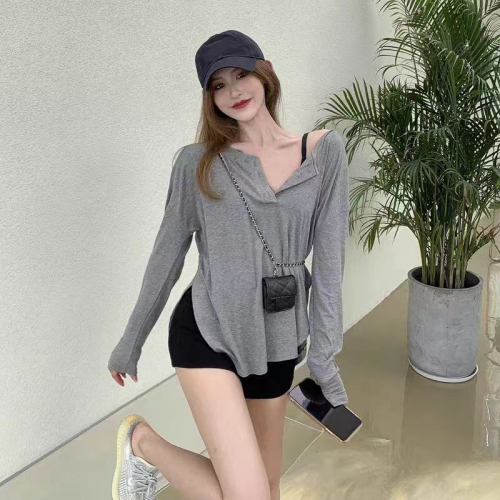 Tmall quality Hong Kong style thin sun protection cover-up T-shirt women's summer pure desire mid-length loose long-sleeved top