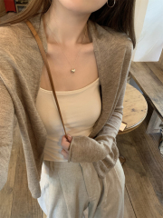 Photographed 2024 Summer Korean Style Elegant Solid Color 6 Wool Lightweight Knit Cardigan with Overcoat Collar Top