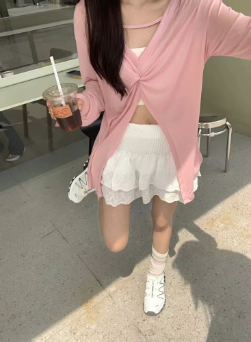 Tmall quality air conditioning shirt long sleeve pink sun protection cover-up T-shirt women's spring and summer thin loose slit top
