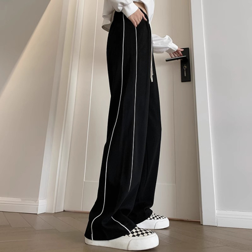 Original workmanship straight-leg sweatpants women's summer 2024 loose slimming casual sweatpants high-waisted drawstring wide-leg pants