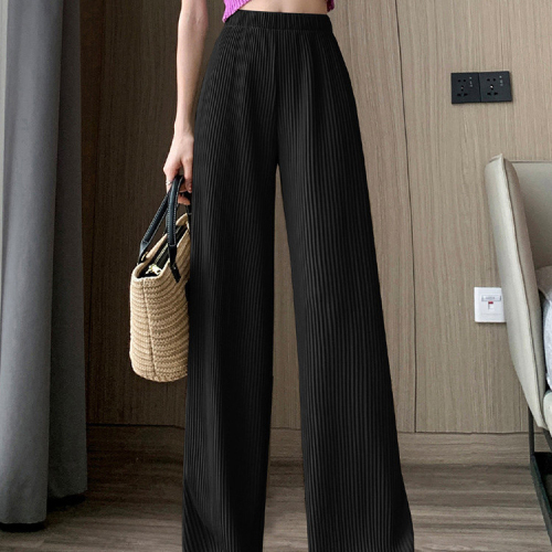 Plus size women's new summer ice silk wide-leg pants for women, loose pleated, slim and straight drape