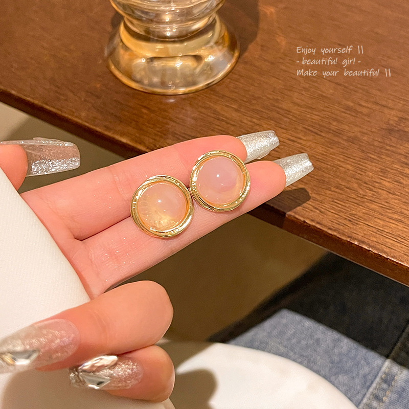 S925銀針少女心粉色幾何形耳釘女ins潮簡約氣質個性耳環耳飾