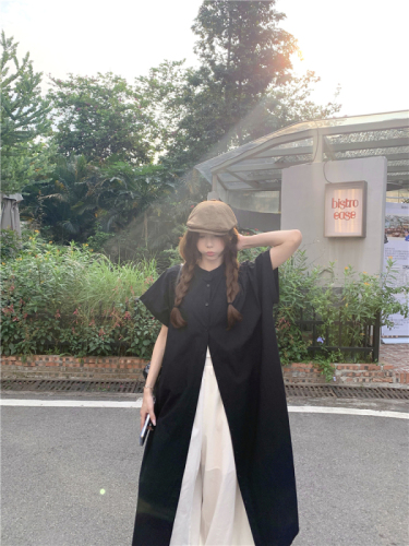 Real shot ~ Large size Japanese Yamamoto style shirt, retro long shirt + lace skirt, wide leg pants suit