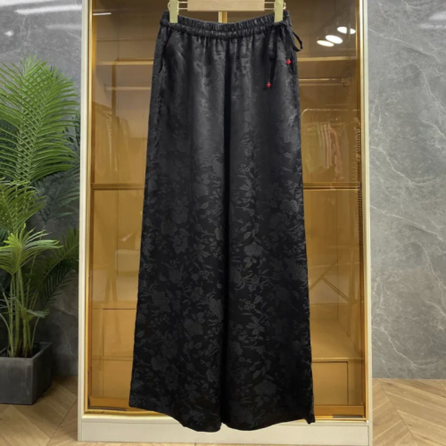 New Chinese style national style velvet pants for women spring 2024 new soft and waxy loose drape narrow version straight wide leg casual pants