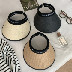 Photographed Foldable Open-Top Hat Black Rubber UV Sun Protection Bandana Sun Hat Grass Weave Fashion Hat