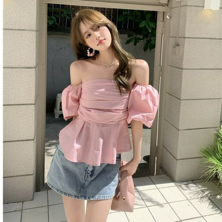 Chic sweet hottie French tube top shirt women's summer high-end sexy collarbone one-shoulder top niche trend