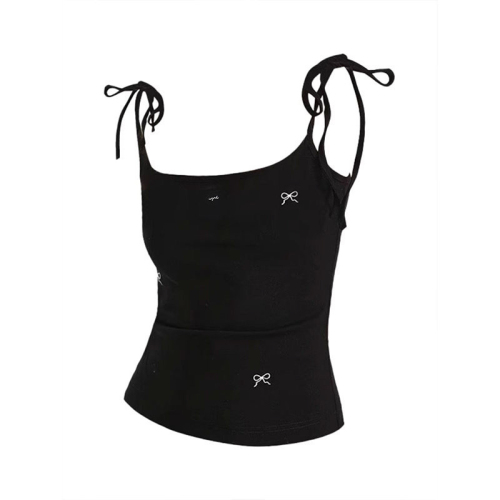 Black bow embroidered camisole women's summer American hot girl unique and chic slim short top