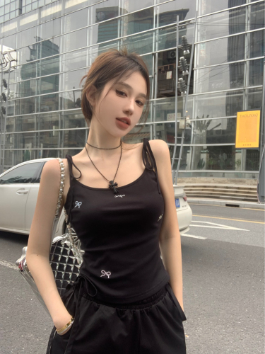 Black bow embroidered camisole women's summer American hot girl unique and chic slim short top