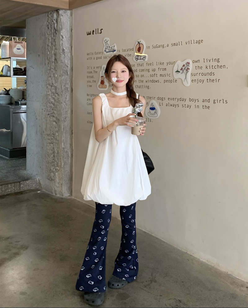 Real shot!  Pleated a-line sleeveless vest top for women summer waist slimming bud skirt